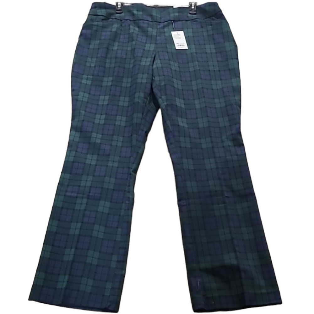 CROFT AND BARROW WOMENS PLUS SIZE GREEN PLAID STRETCH PANTS SIZE 18W REGULAR